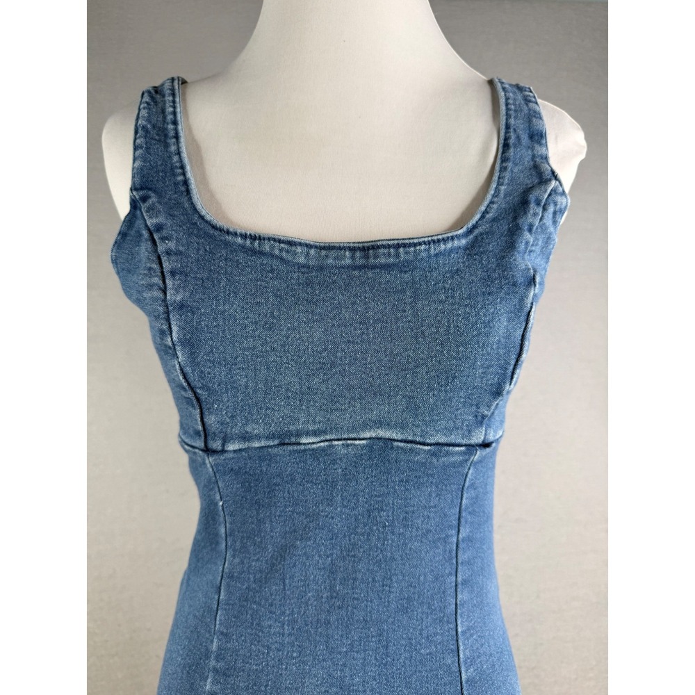 Haute Monde Stretch Denim Dress Women Sz‎ M Blue Sleeveless Midi Y2K 90s Bodycon